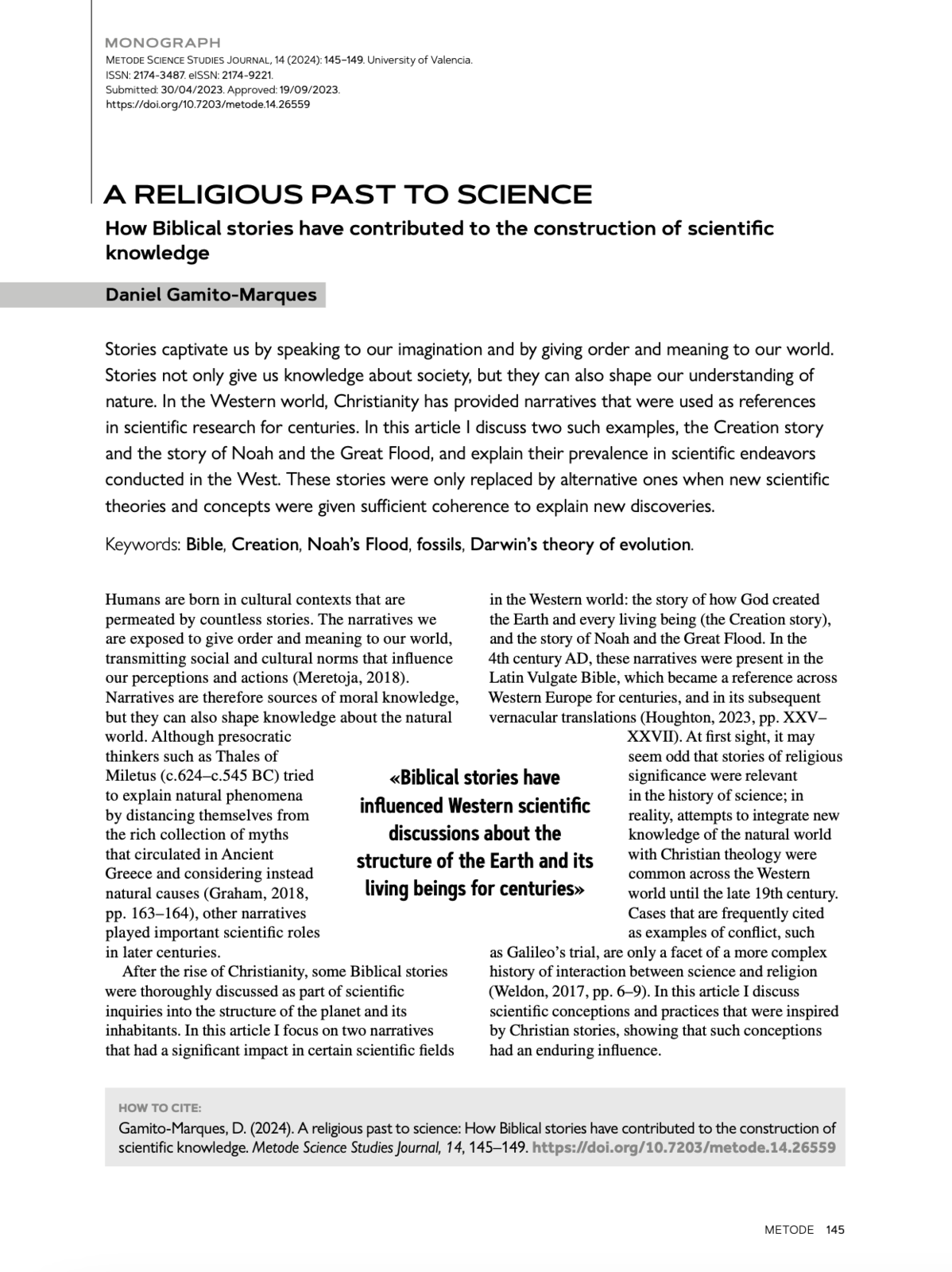 A religious past to science: How Biblical stories have contributed to the construction of scientific knowledge, Capa