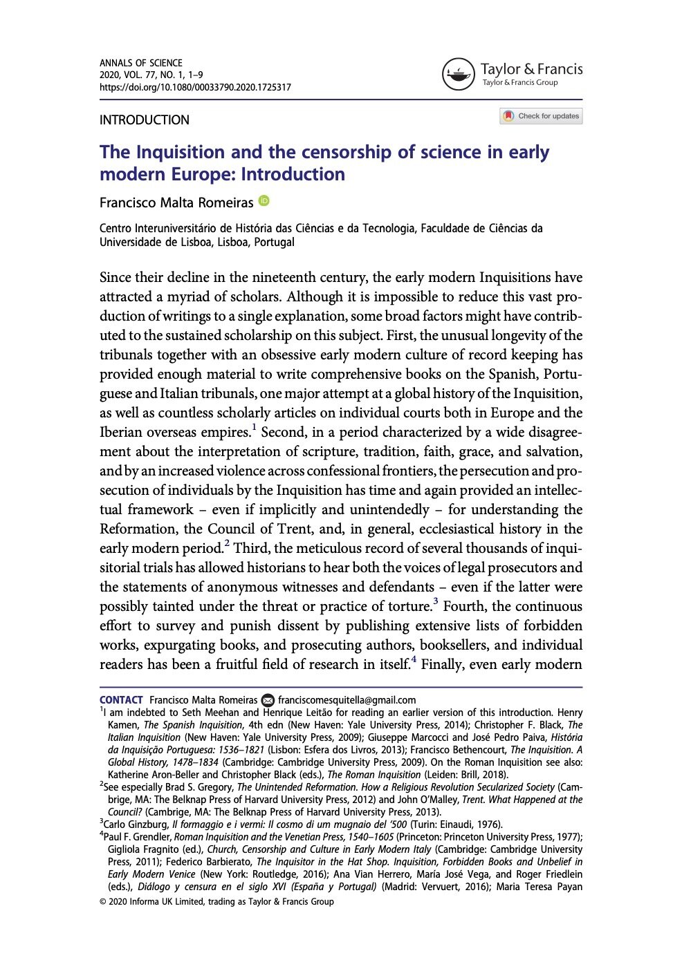 The Inquisition and the censorship of science in early modern Europe: Introduction, Capa