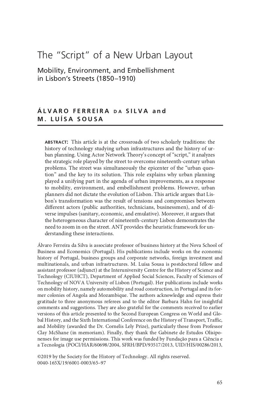 The “script” of a new urban layout: mobility, environment and embellishment in Lisbon’s streets (1850-1910), Capa