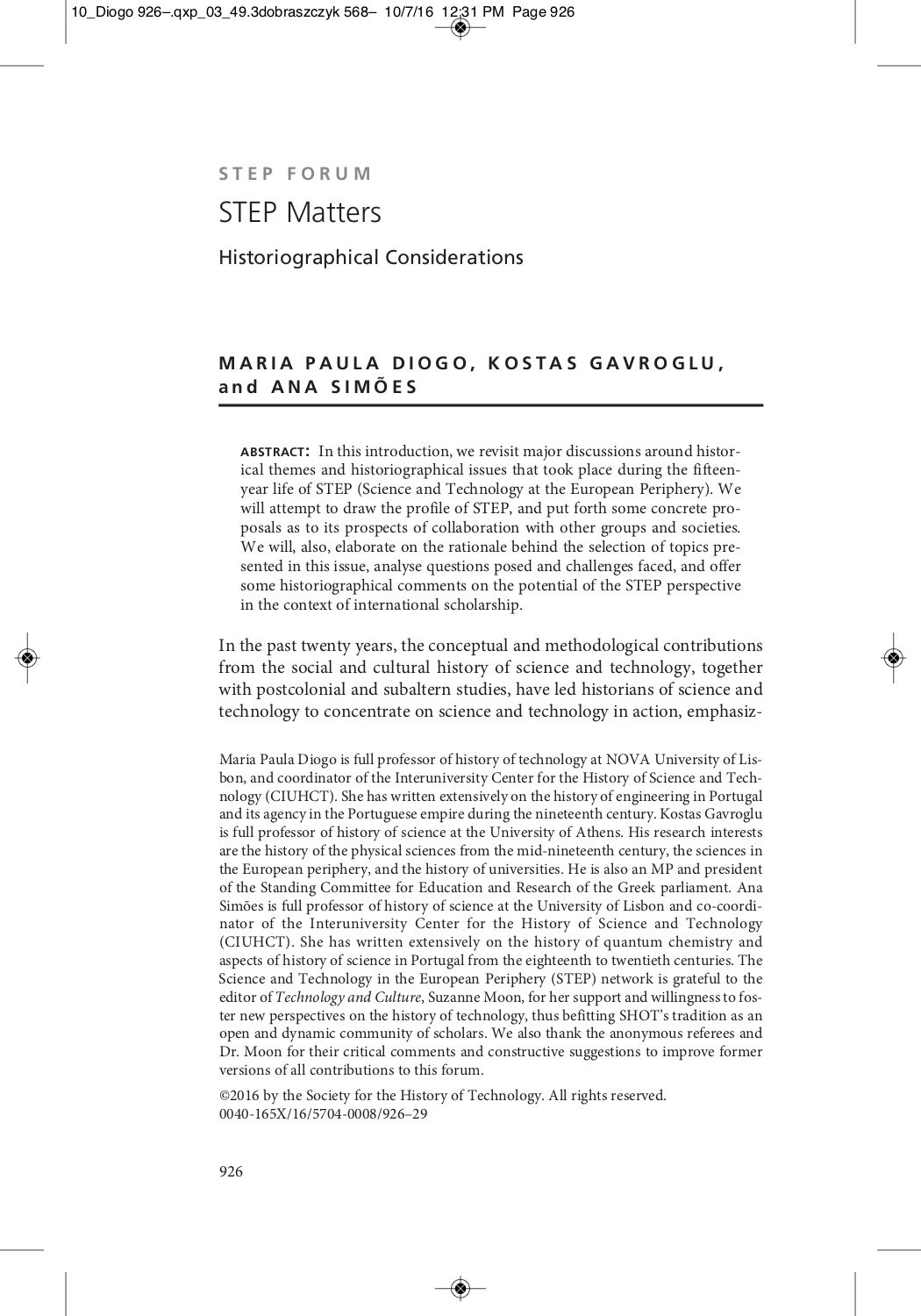 STEP Matters. Historiographical Considerations, Capa