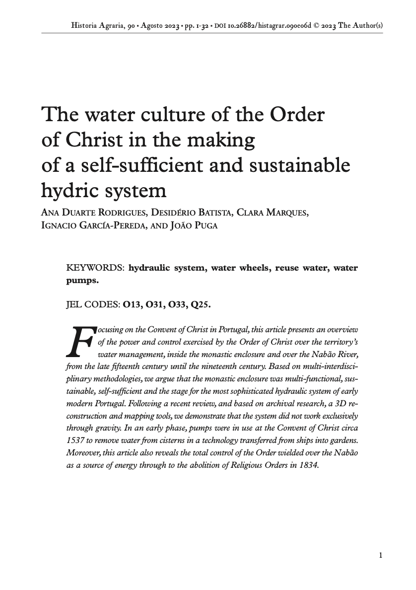 The water culture of the Order of Christ in the making of a self-sufficient and sustainable hydric system, Capa