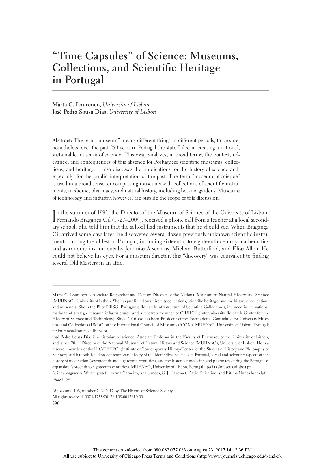 The ‘time capsules’ of science: Museums, collections and scientific heritage in Portugal, Capa