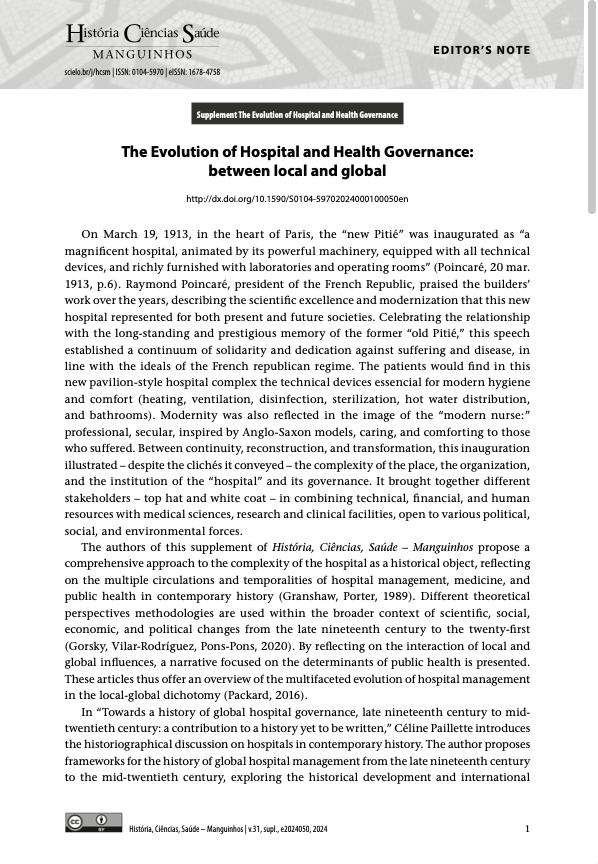 The Evolution of Hospital and Health Governance - between local and global (Editor's note), Capa