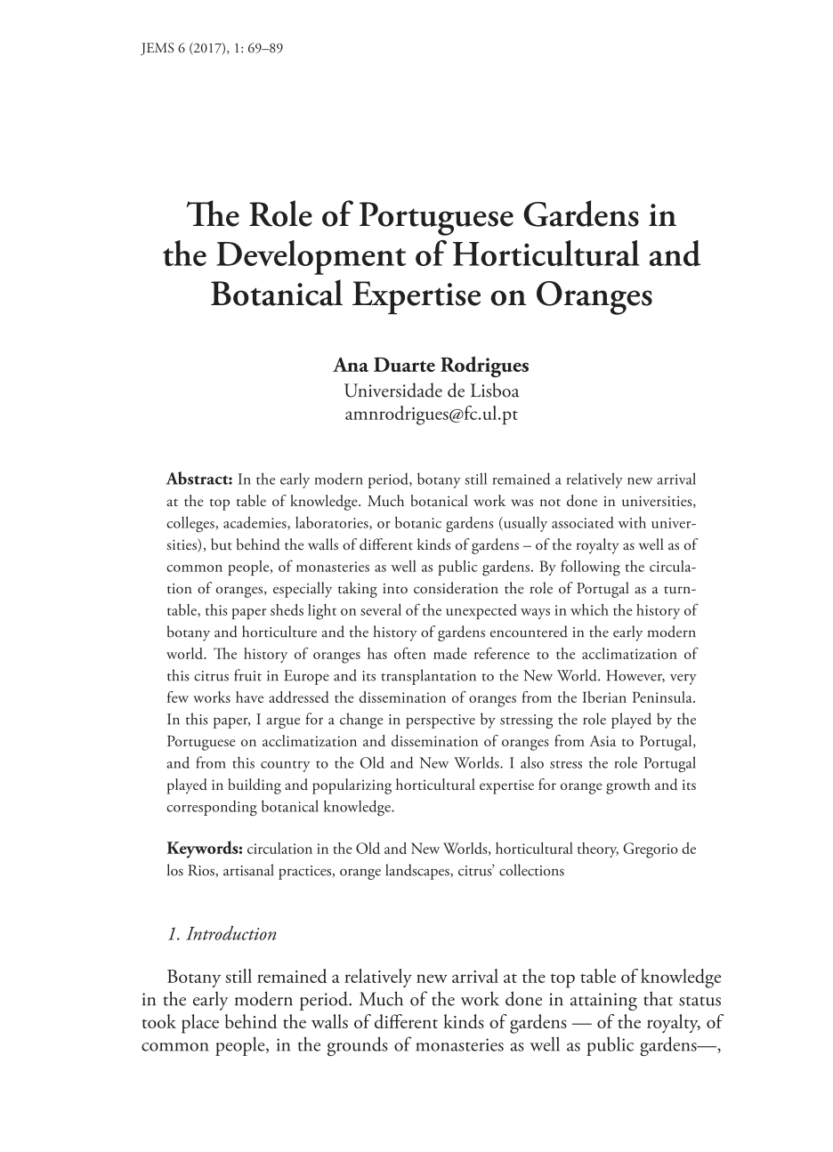 The role of Portuguese Gardens in the development of Botanical and Horticultural Expertise, Capa