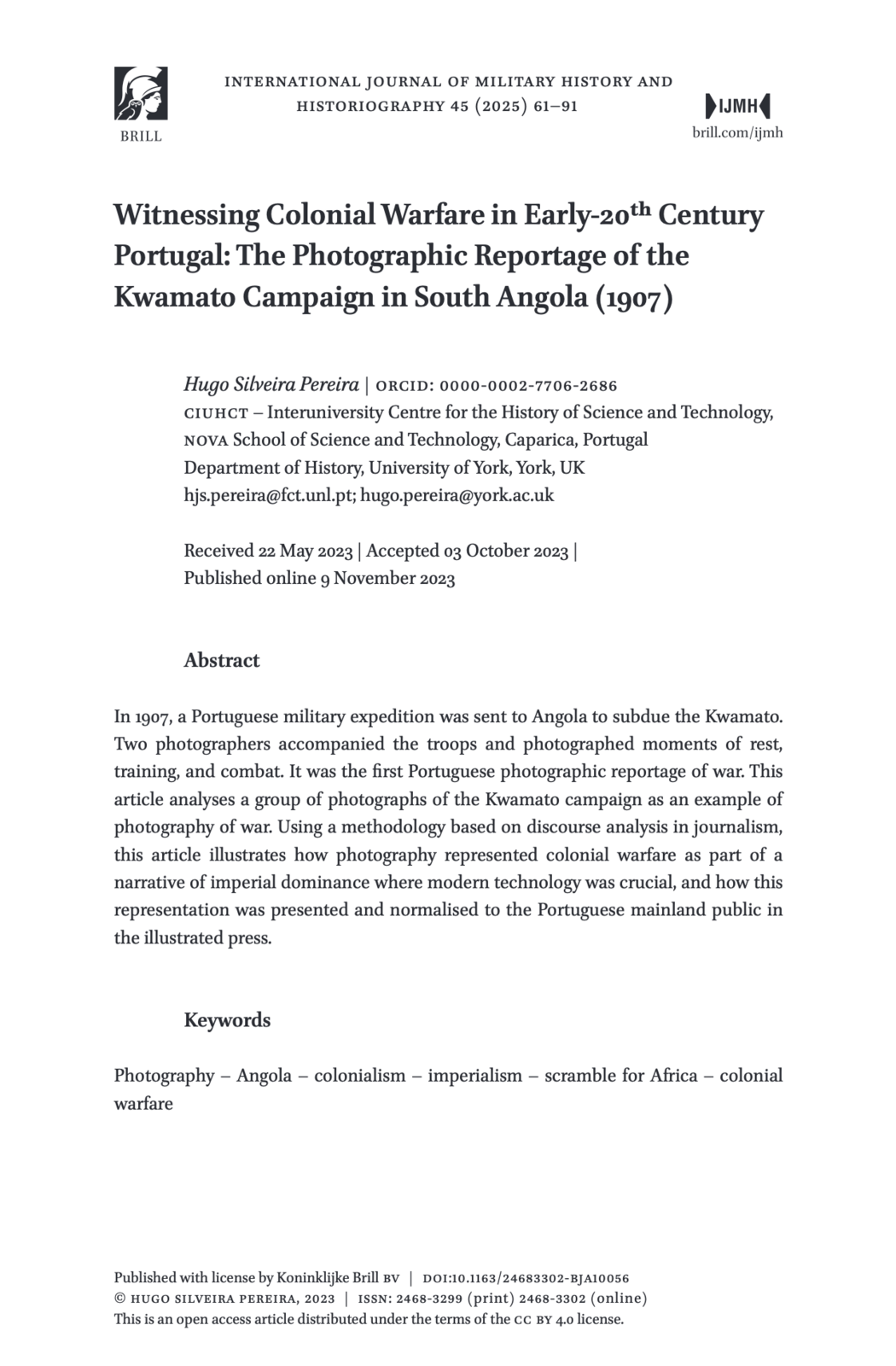 Witnessing Colonial Warfare in Early-20th Century Portugal: The Photographic Reportage of the Kwamato Campaign in South Angola (1907), Capa