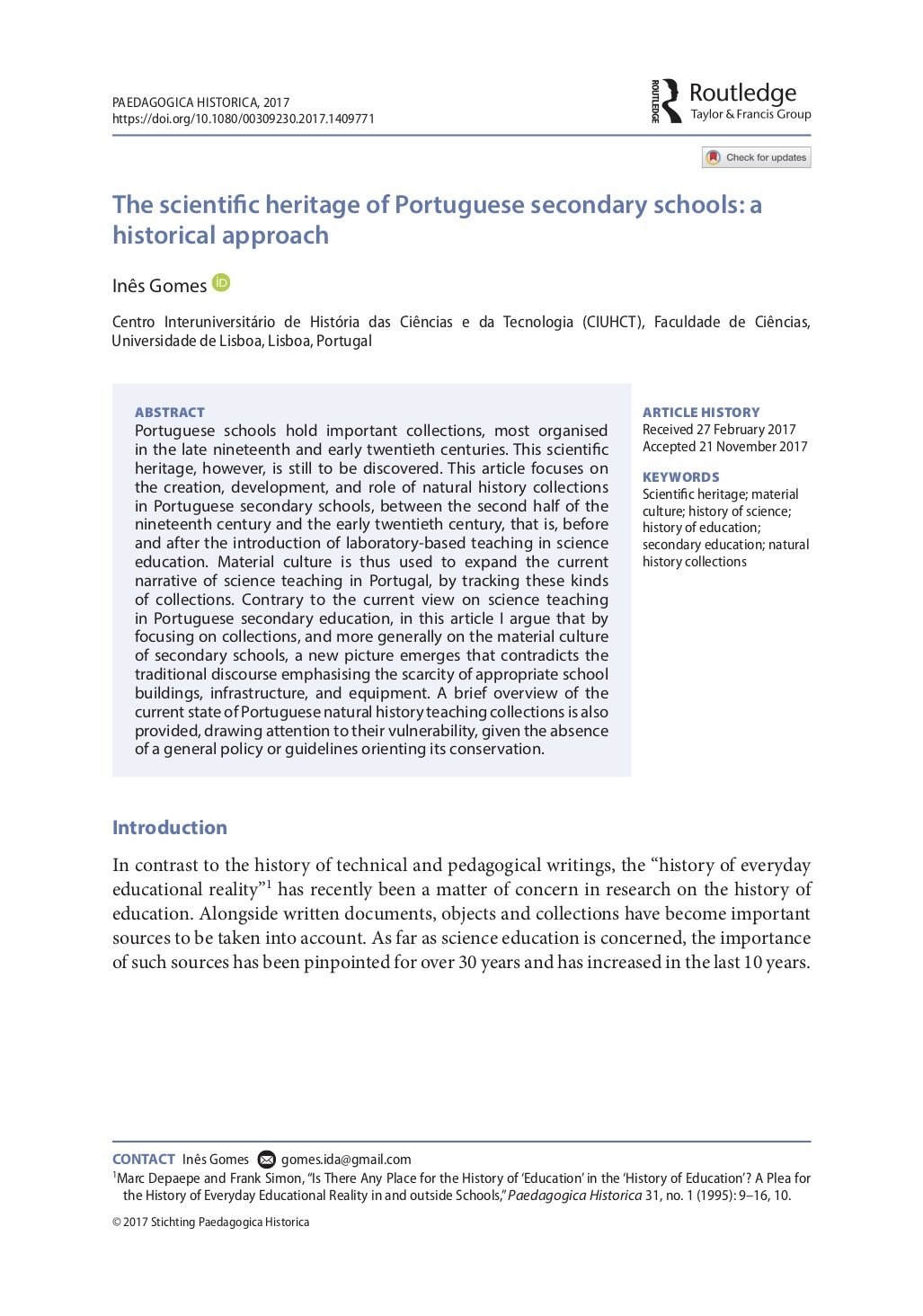 The scientific heritage of Portuguese secondary schools: a historical approach, Capa