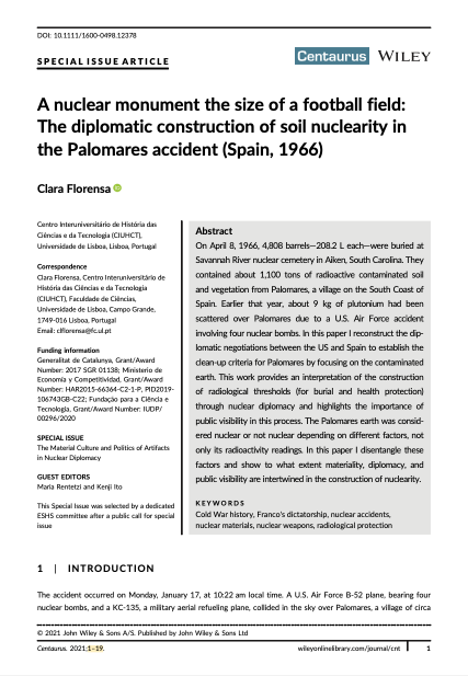 A nuclear monument the size of a football field: The diplomatic construction of soil nuclearity in the Palomares accident (Spain, 1966), Capa