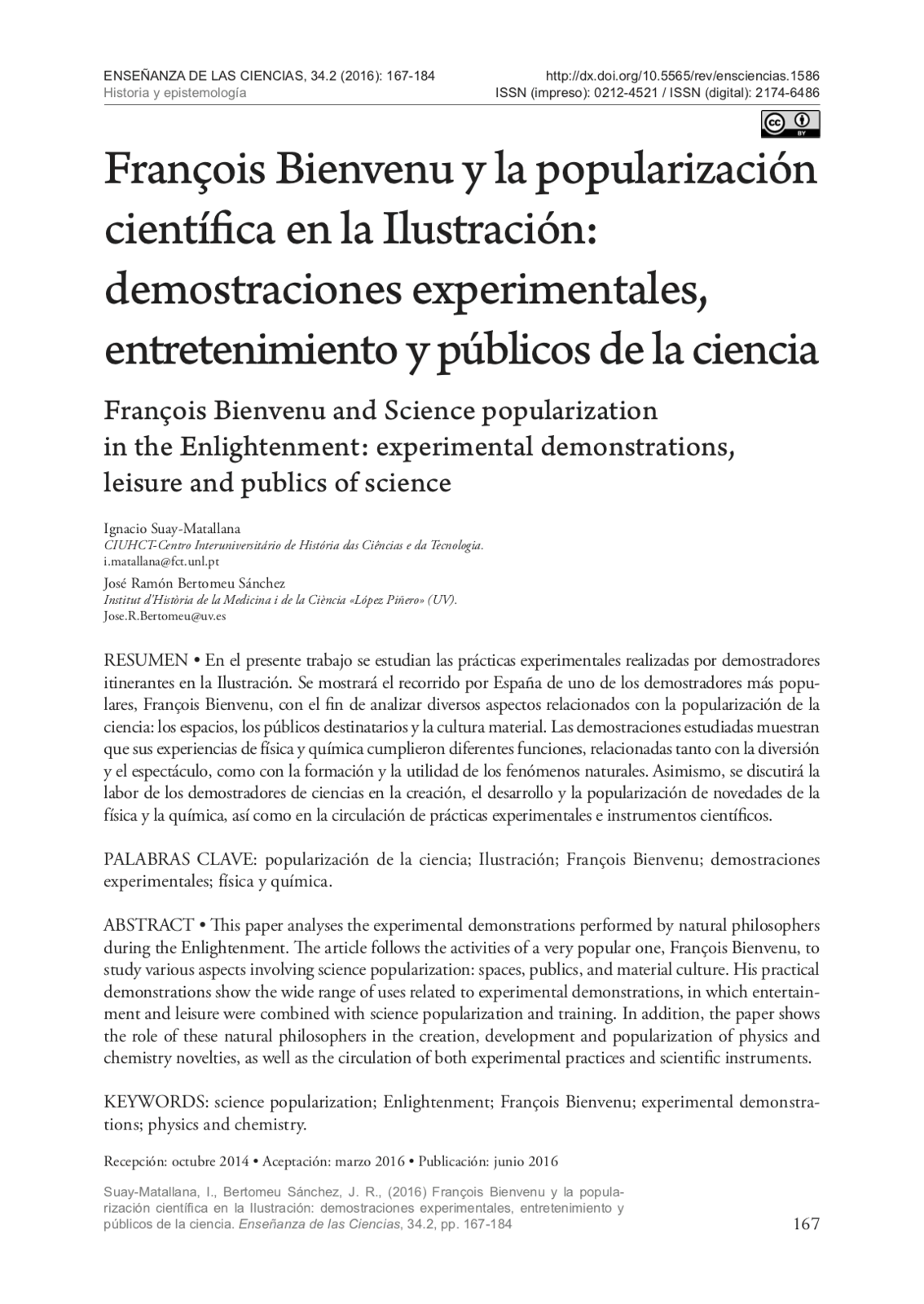 François Bienvenu y la popularización científica en la Ilustración: demostraciones experimentales, entretenimiento y públicos de la ciencia, Capa