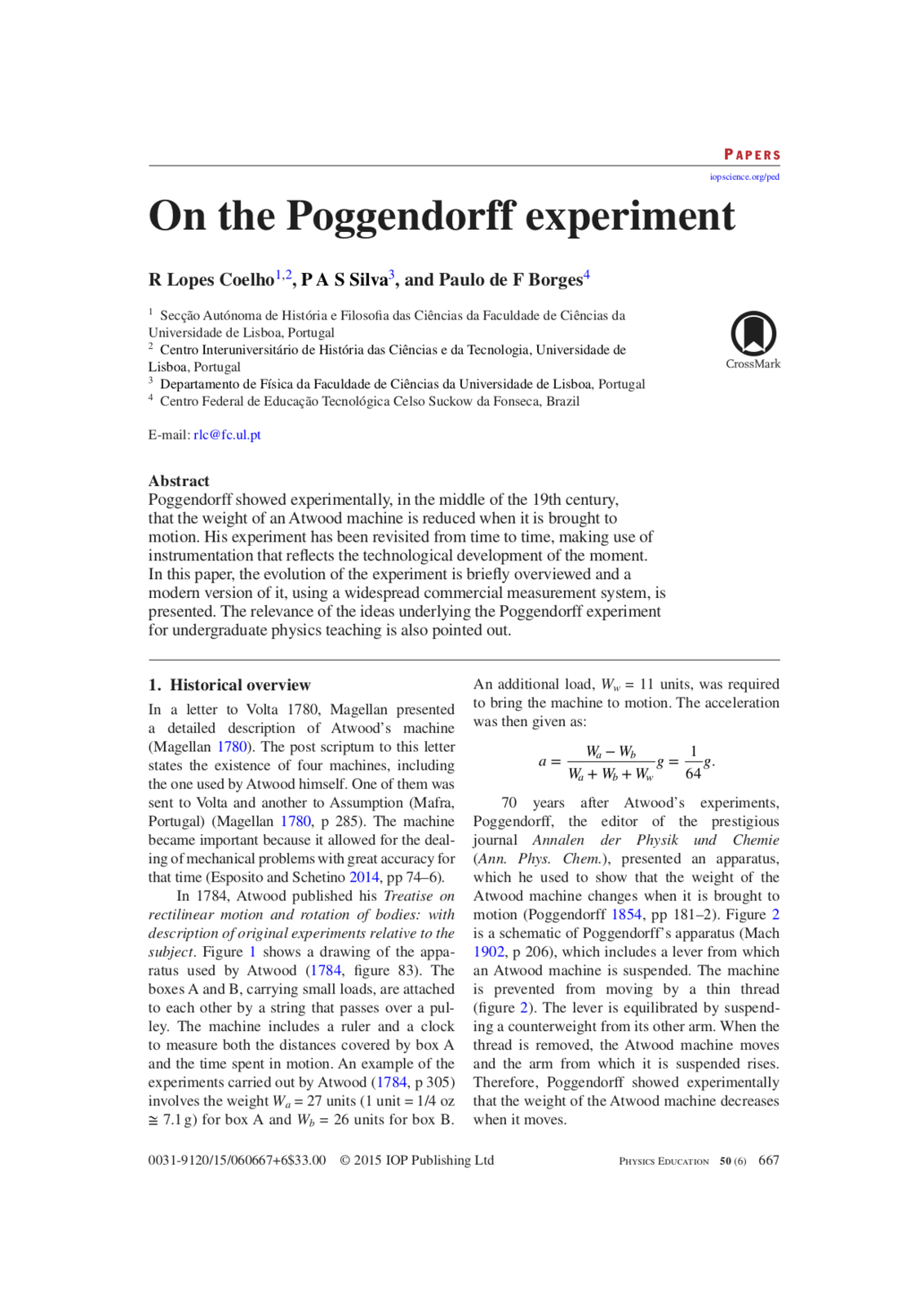 On the Poggendorff Experiment, Capa