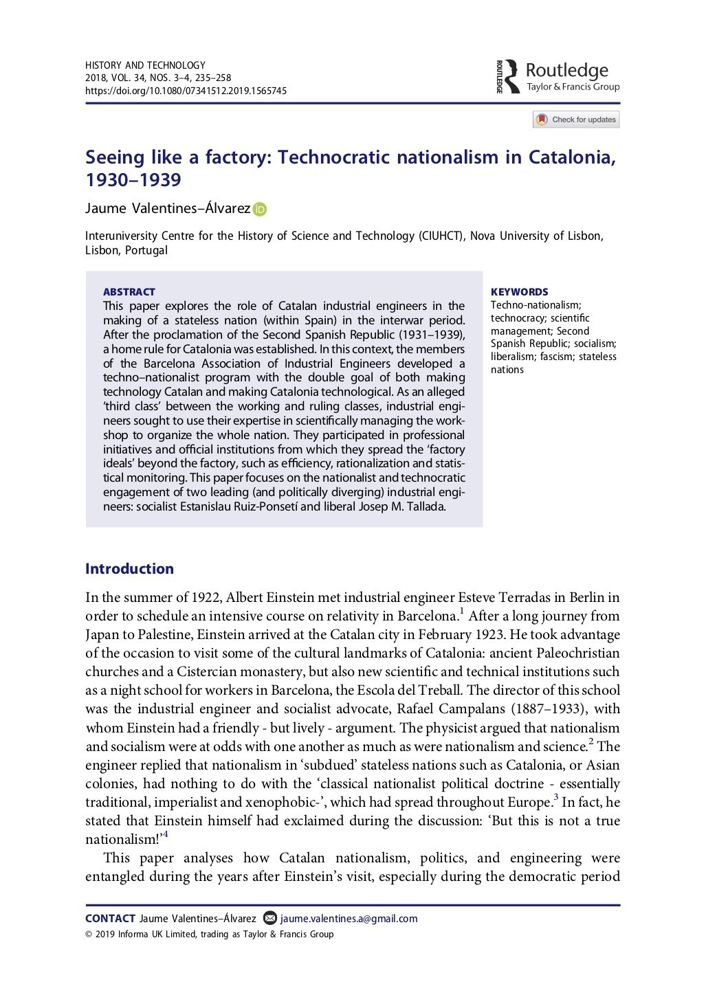 Seeing like a factory: Technocratic nationalism in Catalonia, 1930–1939, Capa