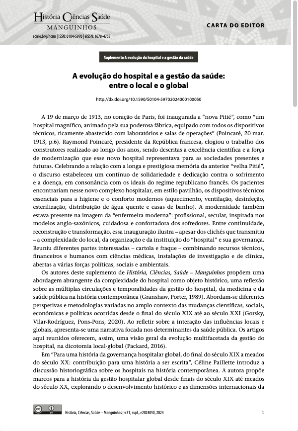 A evolução do hospital e a gestão da saúde: entre o local e o global (editorial), Capa