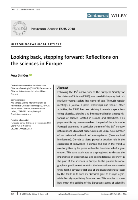 Looking back, stepping forward: Reflections on the sciences in Europe, Capa